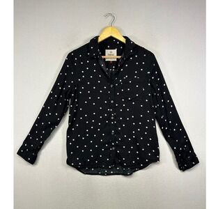 Retro Rockabilly SO Women Medium Black White Polka Dot Button Up Perfect Shirt